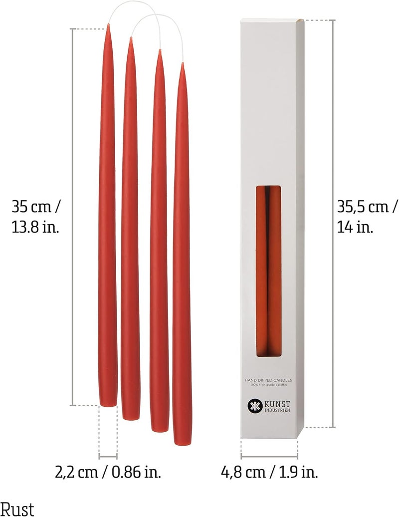 Kunstindustrien ® Taper Candles – Set of 4, 13.8" – Made in Denmark, Long Burning Candles 15h, Unscented & Smokeless Candlesticks – Elegant Tall Candles for Weddings, Dinners & Home Decor (Rust) - Image 2